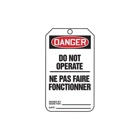 Accuform French Bilingual Safety Tags, DANGER DO NOT OPERATE, 4.25in x 2.125in, PF-Cardstock, 25PK FBTAM101CTP